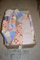 Lot 149 - A cream coloured Durham quilt; and a patchwork...