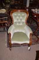 Lot 577 - A Victorian mahogany easy chair, the buttoned...