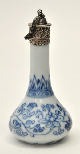 Lot 2 - Blue and white silver metal mounted rose water...