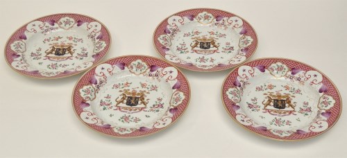 Lot 4 - Six Chinese style armorial dishes, four with...