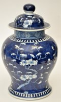 Lot 5 - Chinese inverted baluster vase and cover, blue...