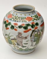 Lot 20 - Chinese polychrome ovoid jar, with travellers...