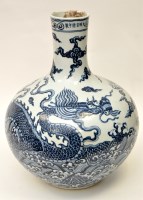 Lot 35 - Large Chinese Ming style baluster bottle vase,...
