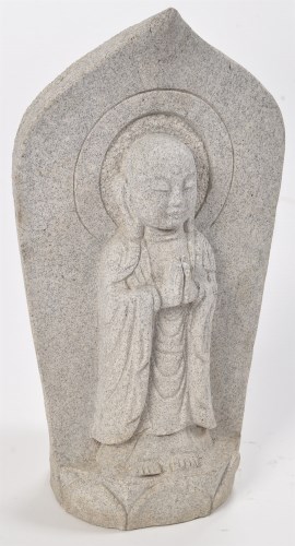 Lot 52 - Japanese Stone Buddhist Stele, of lotus leaf...