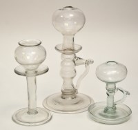 Lot 58 - Glass lace maker's lamp, inverted baluster and...