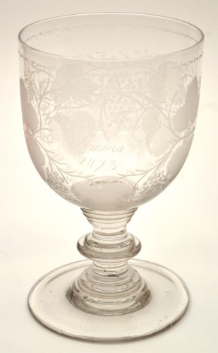 Lot 62 - Large engraved glass goblet, with ''John and...