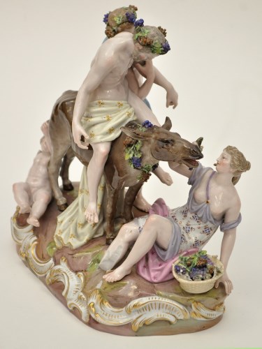 Lot 130 - Meissen figure group of Bacchus and Silenus,...