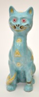 Lot 137 - Masonic Faience figure of a seated cat, blue...