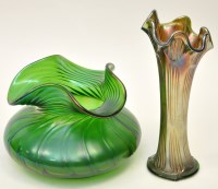 Lot 265 - Two Loetz style glass vases, one in green of...