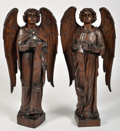 Lot 279 - A pair of large 19th Century carved oak angel...