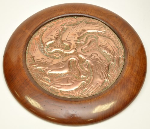 Lot 289 - A Newlyn School copper plaque depicting geese,...