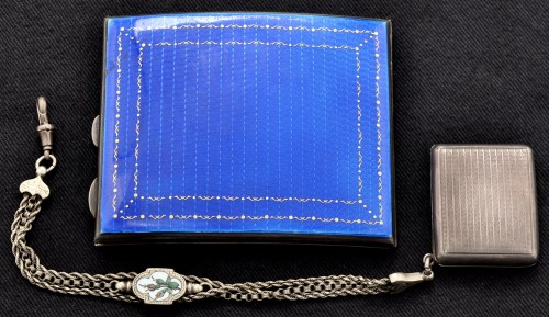 Lot 544 - A George V silver gilt and blue guilloche...