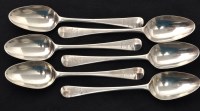 Lot 553 - A set of six silver dessert spoon, by John...