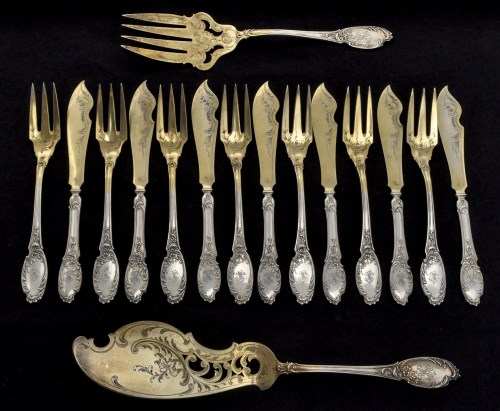 Lot 602 - A late 19th Century German silver fish service,...