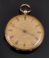 Lot 610 - A 15ct. yellow gold Swiss fob watch, the gilt...