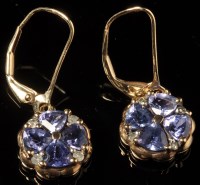 Lot 655 - A pair of tanzanite and diamond drop earrings,...