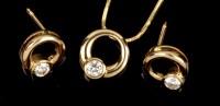 Lot 681 - A diamond pendant and earrings, the pendant...