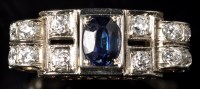Lot 685 - An Art Deco sapphire and diamond ring, the...