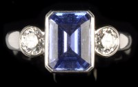 Lot 720 - A tanzanite and diamond ring, the rectangular...