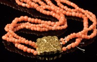 Lot 736 - A Victorian coral bead necklace, the three...