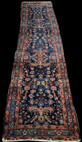 Lot 754 - A Mahal runner, with floral motifs on blue...