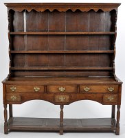 Lot 802 - An 18th Century oak dresser, with three-tier...