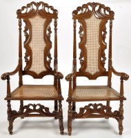 Lot 808 - A pair of Carolean style softwood high back...