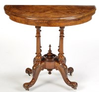 Lot 844 - A Victorian burr walnut semi circular card...