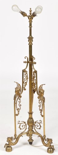 Lot 845 - A brass standard lamp, with central adjustable...