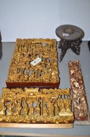 Lot 281 - Chinese gold painted carved wooden panels...