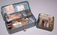 Lot 52 - A metal cantilever fishing tackle box,...