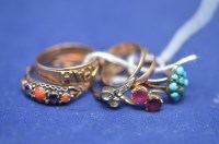 Lot 428 - Rings, to include: coral and amethyst, 15ct,...