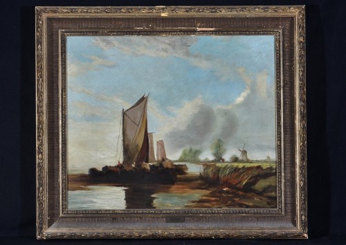Lot 23 - Style of Henry Bright - hay barges in the...