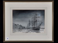Lot 36 - Peter Knox - ''Dock Road'' - sailing ships at...