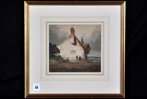 Lot 58 - William Pearson - a cottage by the sea, with...