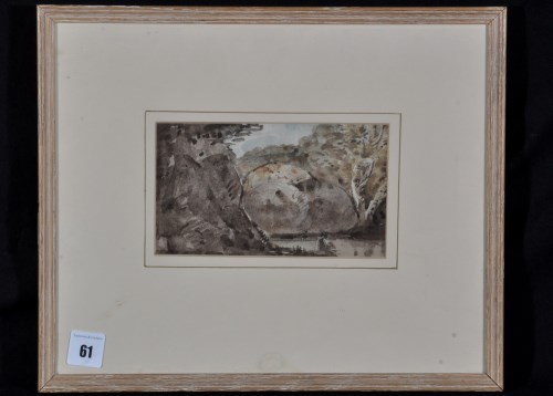 Lot 61 - David Charles Read - river scene with figure,...