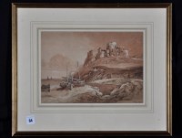Lot 64 - D*** Leitch - fishing boats near a ruined...