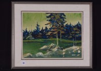 Lot 123 - Les Tak - a Canadian wooded landscape, signed,...