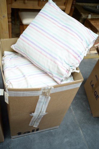 Lot 9 - A collection of old cushions in striped covers.