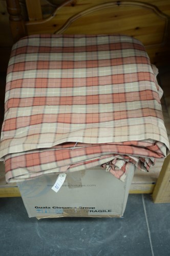 Lot 20 - Two large pairs of check patterned curtains,...