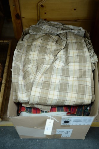 Lot 21 - Four pairs of check patterned curtains,...