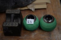 Lot 24 - A pair of green globular match holders with...