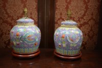 Lot 30 - A pair of modern Chinese ceramic table lamps...