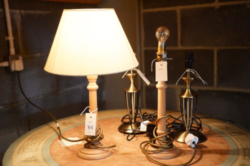 Lot 35 - A pair of modern wooden bedside table lamps,...