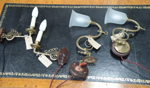 Lot 39 - Two pairs of modern Victorian style brass wall...