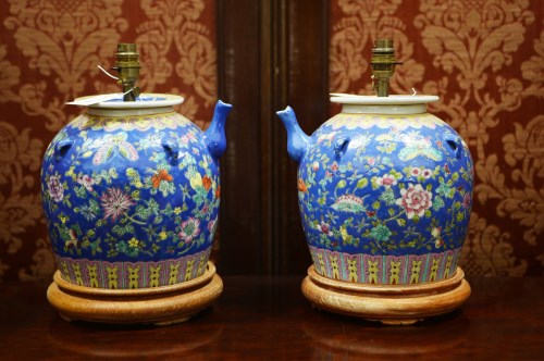 Lot 62 - A pair of modern Chinese ceramic table lamps,...