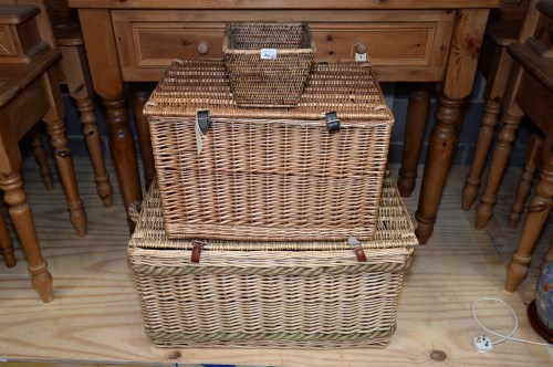 Lot 86 - A large rectangular basket with hinged cover,...