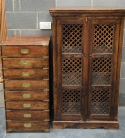 Lot 234 - A North African hardwood campaign style chest,...