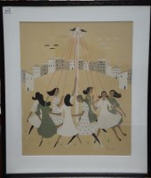 Lot 303 - A coloured applique picture depicting girls...