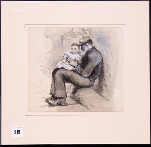 Lot 315 - Robert Jobling - a fisherman with a child on...